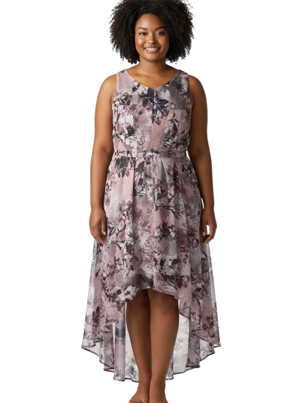 Simply Vera Vera Wang Mauve Floral High-Low V-Neck Dress